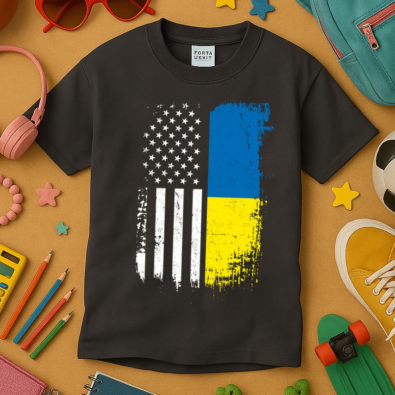 Distressed USA Ukraine Flag Stand With Ukraine Kids T-Shirt