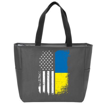 Distressed USA Ukraine Flag Stand With Ukraine Zip Tote Bag