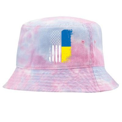 Distressed USA Ukraine Flag Stand With Ukraine Tie-Dyed Bucket Hat