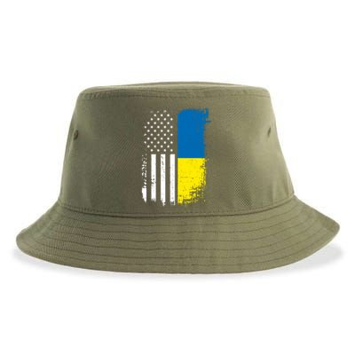 Distressed USA Ukraine Flag Stand With Ukraine Sustainable Bucket Hat