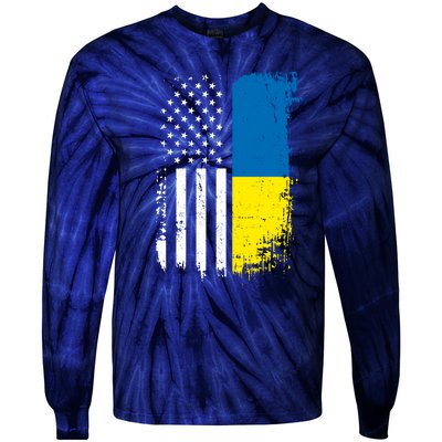 Distressed USA Ukraine Flag Stand With Ukraine Tie-Dye Long Sleeve Shirt