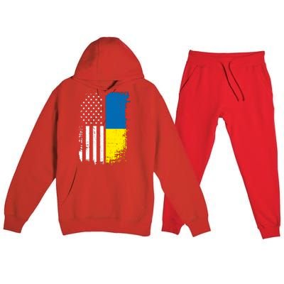 Distressed USA Ukraine Flag Stand With Ukraine Premium Hooded Sweatsuit Set