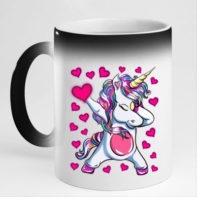 Dabbing Unicorn Valentine's Day Heart Costume Gift 11oz Black Color Changing Mug