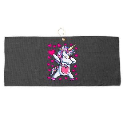 Dabbing Unicorn Valentine's Day Heart Costume Gift Large Microfiber Waffle Golf Towel