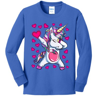 Dabbing Unicorn Valentine's Day Heart Costume Gift Kids Long Sleeve Shirt