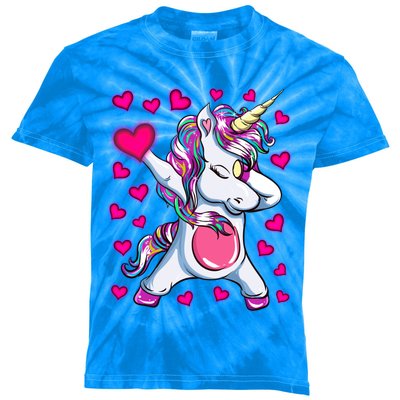 Dabbing Unicorn Valentine's Day Heart Costume Gift Kids Tie-Dye T-Shirt