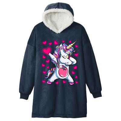 Dabbing Unicorn Valentine's Day Heart Costume Gift Hooded Wearable Blanket