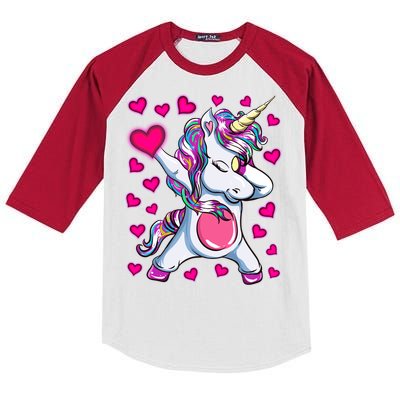 Dabbing Unicorn Valentine's Day Heart Costume Gift Kids Colorblock Raglan Jersey