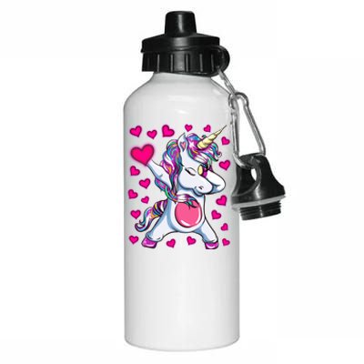 Dabbing Unicorn Valentine's Day Heart Costume Gift Aluminum Water Bottle