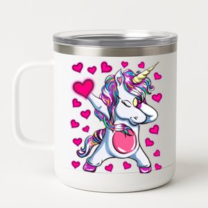 Dabbing Unicorn Valentine's Day Heart Costume Gift 12 oz Stainless Steel Tumbler Cup