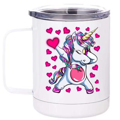 Dabbing Unicorn Valentine's Day Heart Costume Gift 12 oz Stainless Steel Tumbler Cup