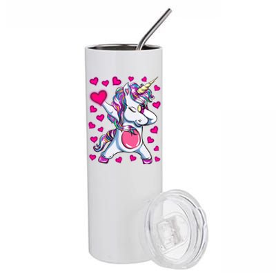 Dabbing Unicorn Valentine's Day Heart Costume Gift Stainless Steel Tumbler