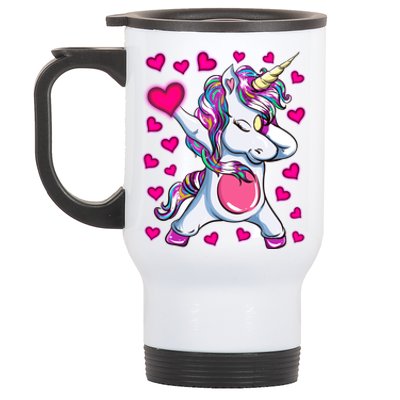 Dabbing Unicorn Valentine's Day Heart Costume Gift Stainless Steel Travel Mug