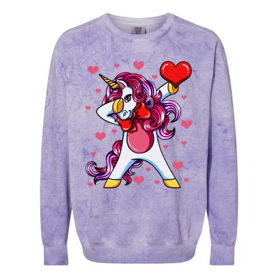 Dabbing Unicorn Valentine's Day Heart Love Great Gift Colorblast Crewneck Sweatshirt