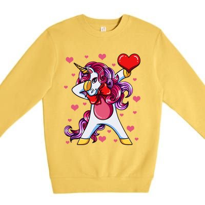 Dabbing Unicorn Valentine's Day Heart Love Great Gift Premium Crewneck Sweatshirt