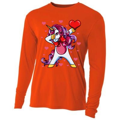 Dabbing Unicorn Valentine's Day Heart Love Great Gift Cooling Performance Long Sleeve Crew