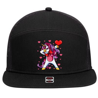 Dabbing Unicorn Valentine's Day Heart Love Great Gift 7 Panel Mesh Trucker Snapback Hat