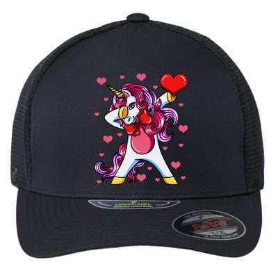 Dabbing Unicorn Valentine's Day Heart Love Great Gift Flexfit Unipanel Trucker Cap