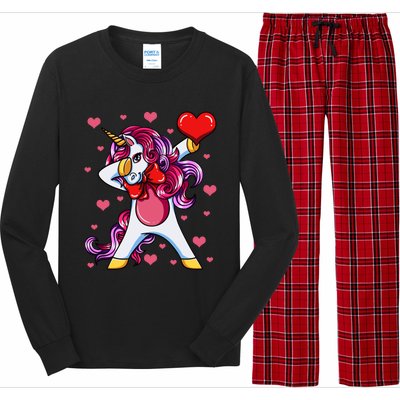 Dabbing Unicorn Valentine's Day Heart Love Great Gift Long Sleeve Pajama Set