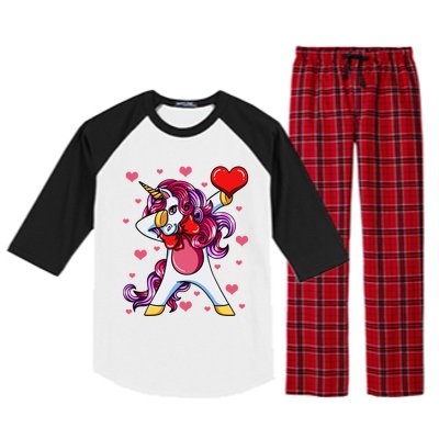 Dabbing Unicorn Valentine's Day Heart Love Great Gift Raglan Sleeve Pajama Set