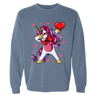 Dabbing Unicorn Valentine's Day Heart Love Great Gift Garment-Dyed Sweatshirt