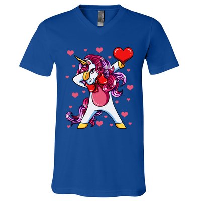 Dabbing Unicorn Valentine's Day Heart Love Great Gift V-Neck T-Shirt