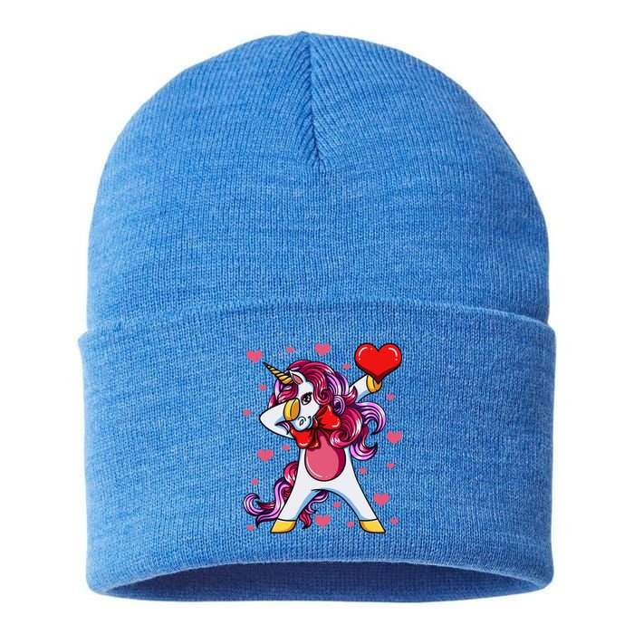 Dabbing Unicorn Valentine's Day Heart Love Great Gift Sustainable Knit Beanie