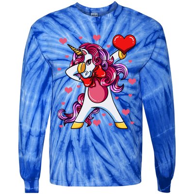 Dabbing Unicorn Valentine's Day Heart Love Great Gift Tie-Dye Long Sleeve Shirt