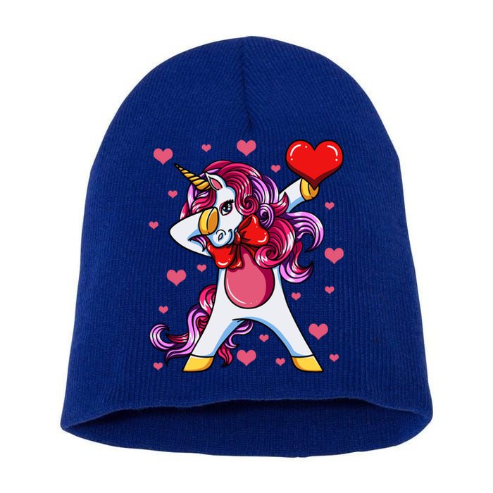 Dabbing Unicorn Valentine's Day Heart Love Great Gift Short Acrylic Beanie