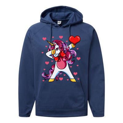 Dabbing Unicorn Valentine's Day Heart Love Great Gift Performance Fleece Hoodie