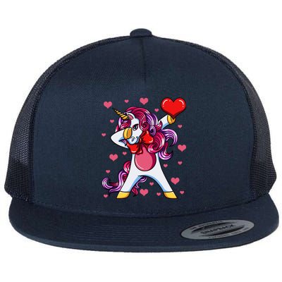 Dabbing Unicorn Valentine's Day Heart Love Great Gift Flat Bill Trucker Hat