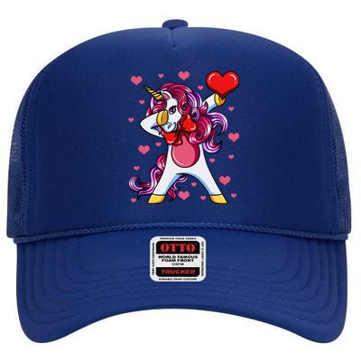 Dabbing Unicorn Valentine's Day Heart Love Great Gift High Crown Mesh Back Trucker Hat