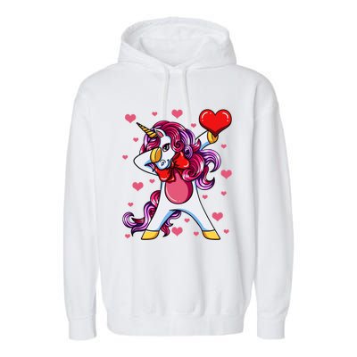 Dabbing Unicorn Valentine's Day Heart Love Great Gift Garment-Dyed Fleece Hoodie