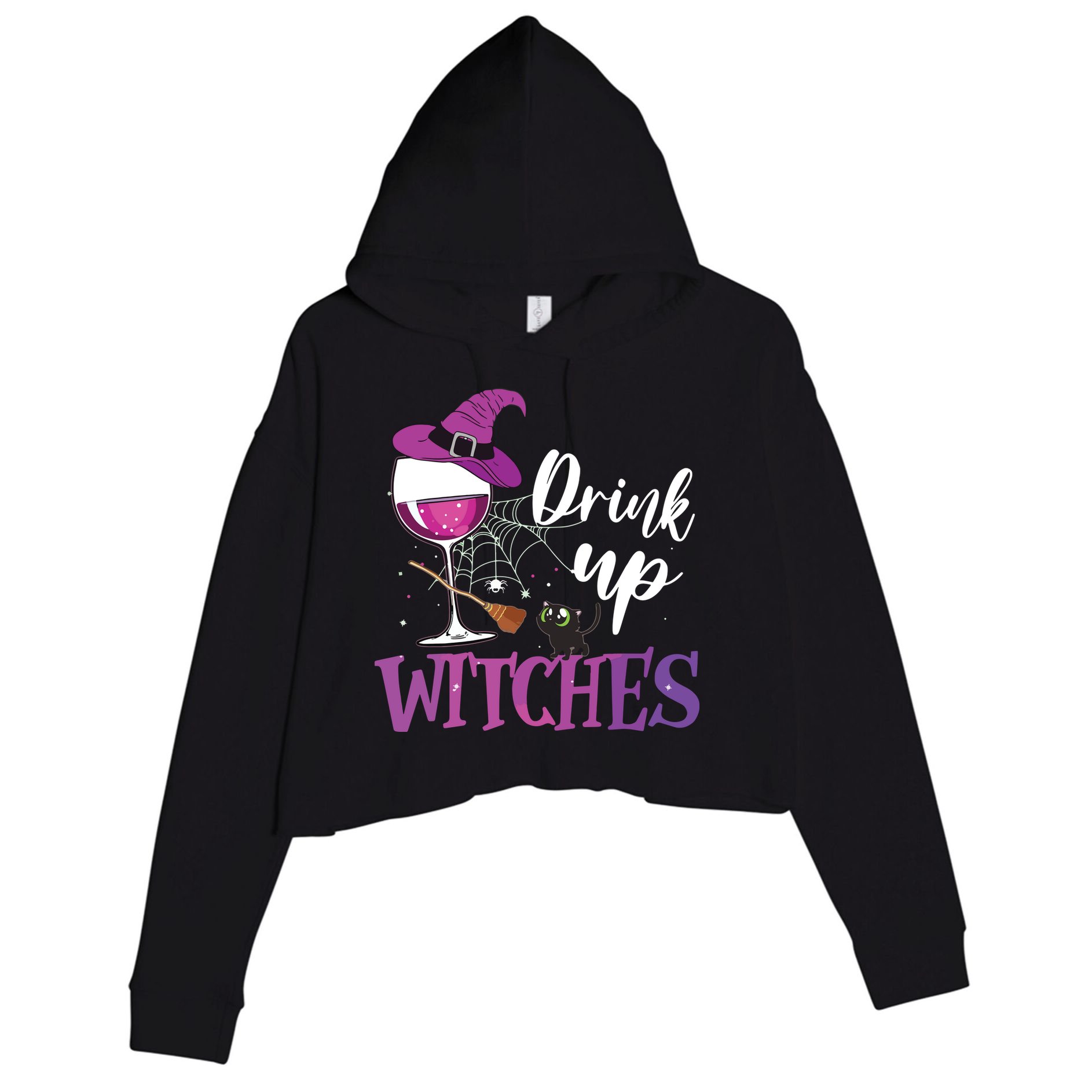 Drink Up Witches Wine Lover Drinking Halloween Costume Crop Fleece Hoodie