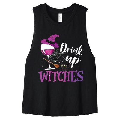 Drink Up Witches Wine Lover Drinking Halloween Costume Women's Racerback Cropped Tank