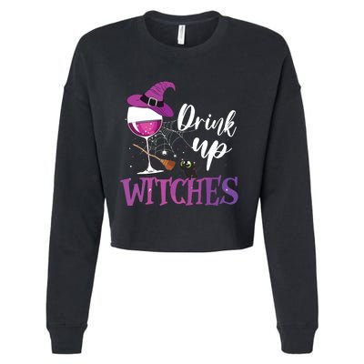 Drink Up Witches Wine Lover Drinking Halloween Costume Cropped Pullover Crew