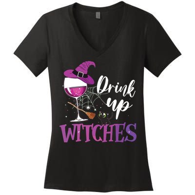 Drink Up Witches Wine Lover Drinking Halloween Costume Women's V-Neck T-Shirt