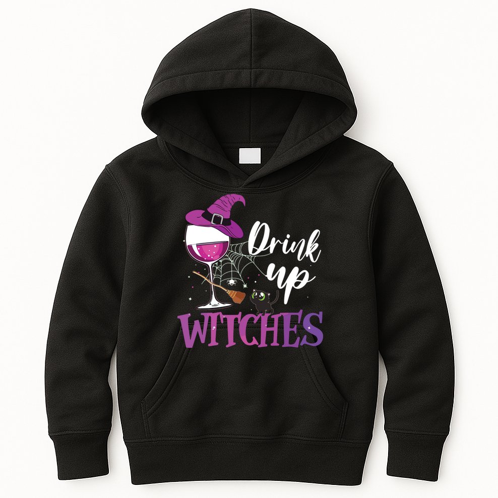 Drink Up Witches Wine Lover Drinking Halloween Costume Kids Hoodie