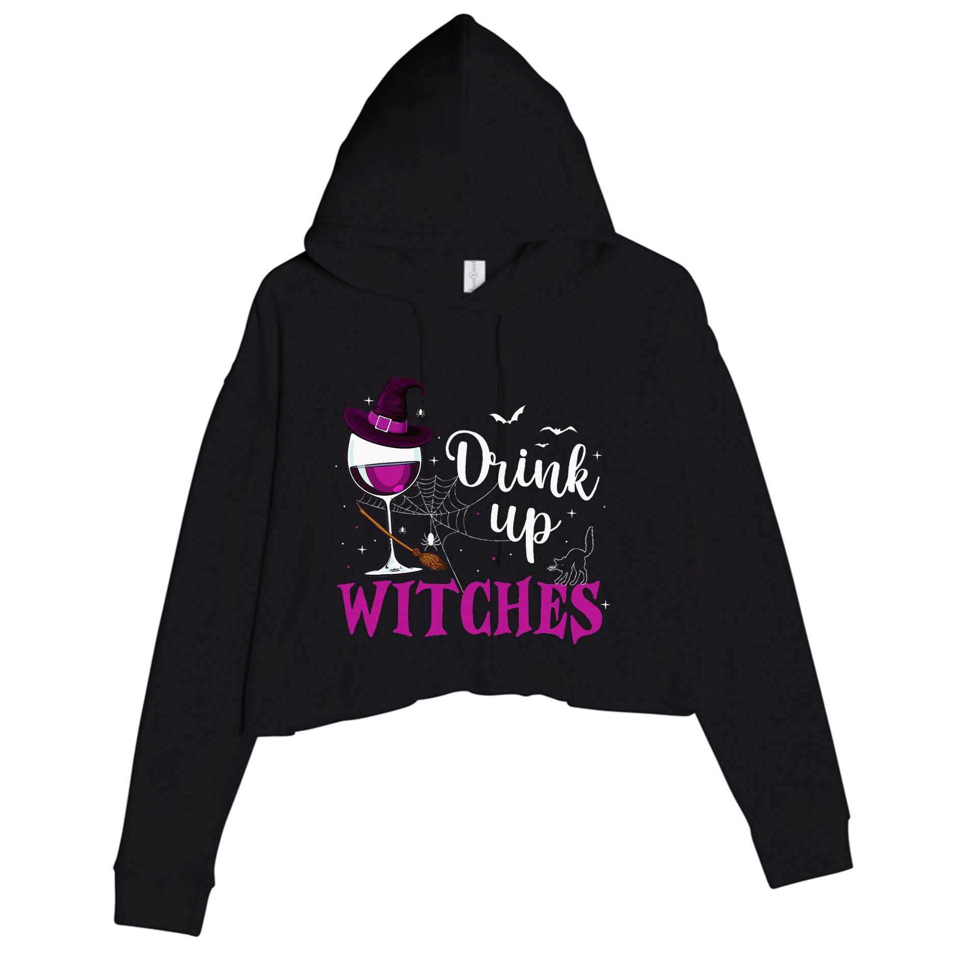 Drink Up Witches Wine Lover Drinking Halloween Costume Crop Fleece Hoodie
