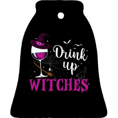 Drink Up Witches Wine Lover Drinking Halloween Costume Ceramic Bell Ornament