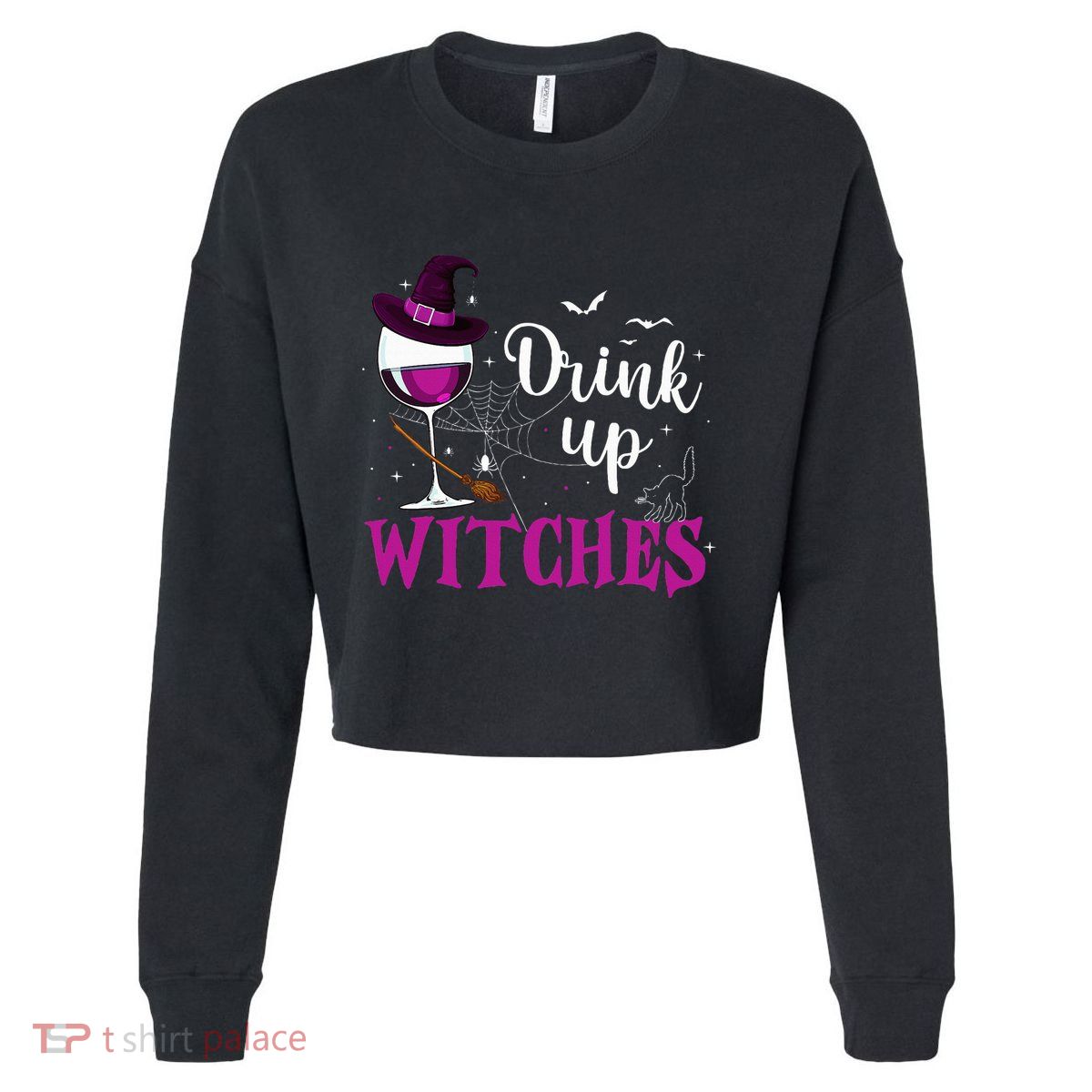 Drink Up Witches Wine Lover Drinking Halloween Costume Cropped Pullover Crew