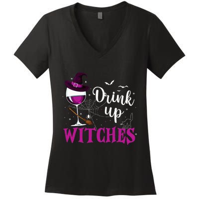 Drink Up Witches Wine Lover Drinking Halloween Costume Women's V-Neck T-Shirt