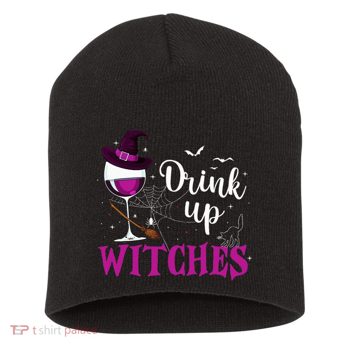 Drink Up Witches Wine Lover Drinking Halloween Costume Short Acrylic Beanie