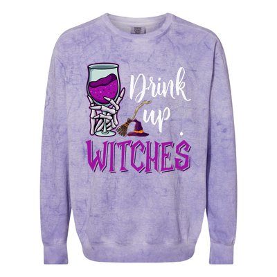 Drink Up Witches Wine Lover Drinking Halloween Colorblast Crewneck Sweatshirt