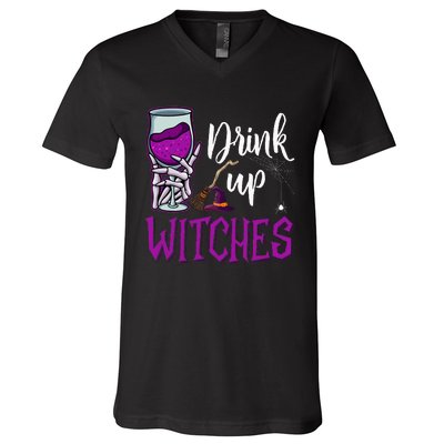 Drink Up Witches Wine Lover Drinking Halloween V-Neck T-Shirt