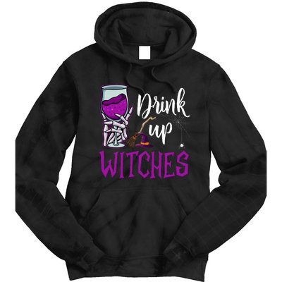 Drink Up Witches Wine Lover Drinking Halloween Tie Dye Hoodie