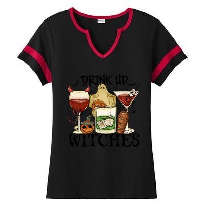 Drink Up Witches Halloween Witch Drinking Party Gift Ladies Halftime Notch Neck Tee