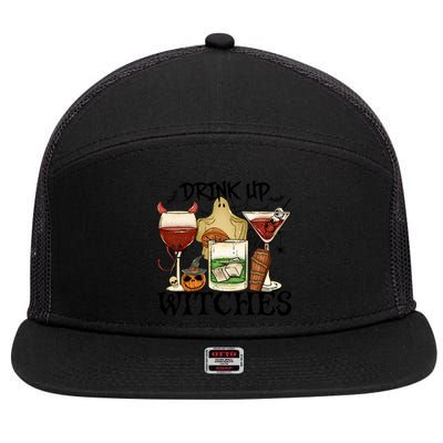 Drink Up Witches Halloween Witch Drinking Party Gift 7 Panel Mesh Trucker Snapback Hat