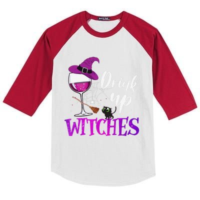 Drink Up Witches Wine Lover Drinking Halloween Costume Kids Colorblock Raglan Jersey