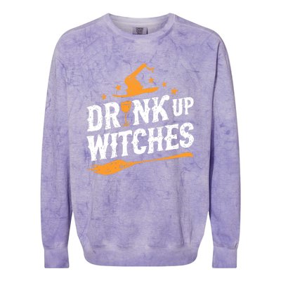 Drink Up Witches Funny Halloween Witch Drinking Wine Colorblast Crewneck Sweatshirt